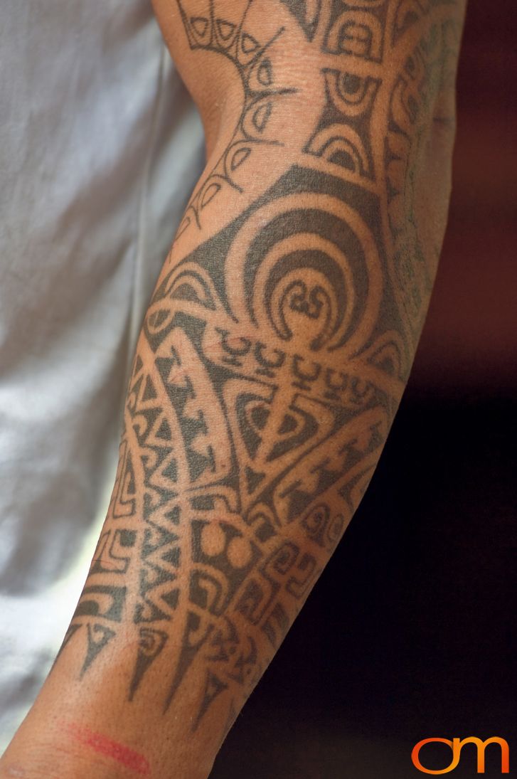 Photo of Cook Islands traditional tattoo on a man's arm. Taken by Amanda Fornal in October 2006.