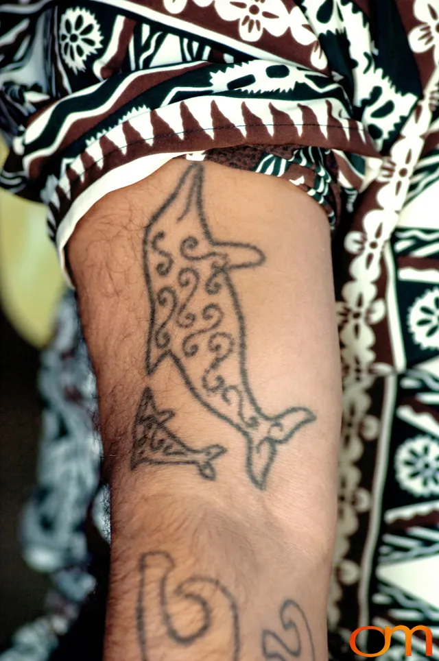 Photo of Rapa Nui (Easter Island) traditional tattoo on a man's arm. Taken of Julio by Amanda Fornal in December 2006.