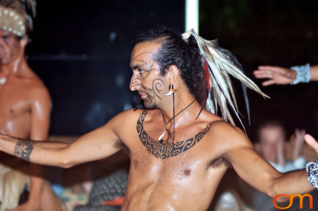 Photo of Rapa Nui (Easter Island) traditional tattoo on Kari Kari Dancer. Taken of Mokomae by Amanda Fornal in December 2006.