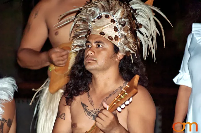 Photo of Rapa Nui (Easter Island) traditional tattoo on Kari Kari Dancer. Taken by Amanda Fornal in December 2006.