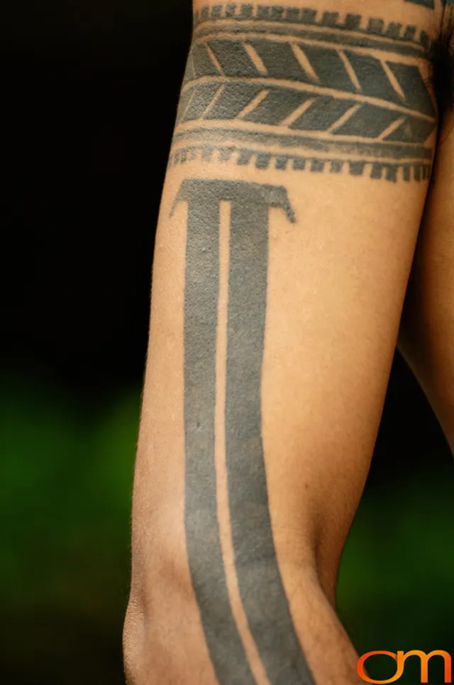 Photo of Solomon Island traditional tattoo on a man's shoulder. Taken on of Francis Tekatoha, a Solomon Islands anthropologist by Amanda Fornal in December 2006.