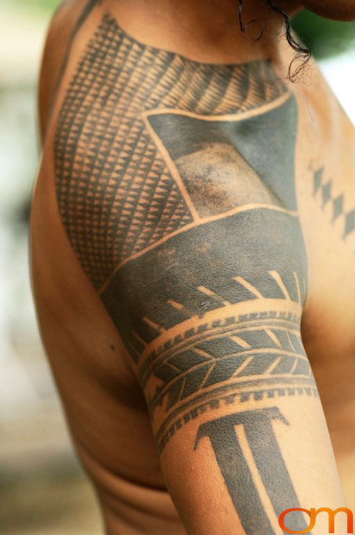 Photo of Solomon Island traditional tattoo on a man's arm. Taken on of Francis Tekatoha, a Solomon Islands anthropologist by Amanda Fornal in December 2006.