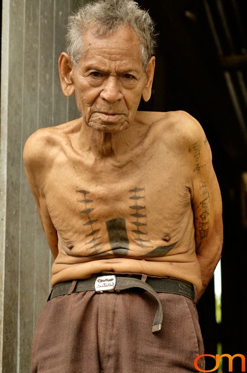 Photo of Solomon Island traditional tattoo on a man's chest. Taken of Timoseus on the island of Rennell by Amanda Fornal in December 2006.