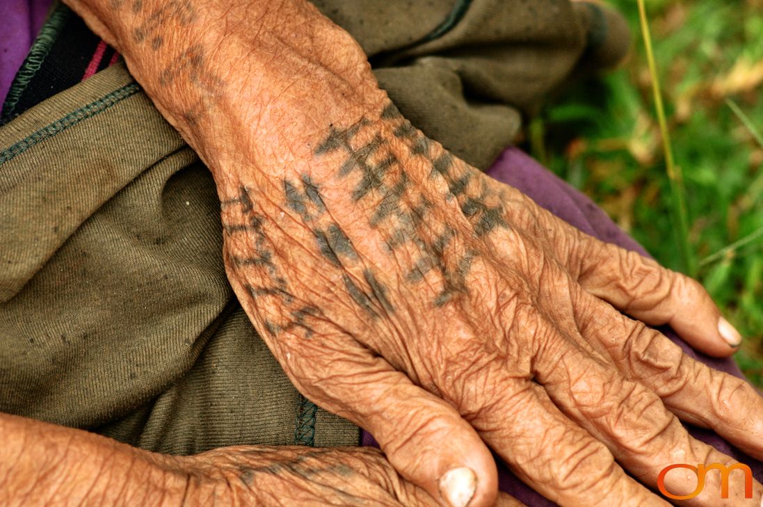 Photo of a woman's hand with Solomon Island traditional tattoos. Taken on the island of Rennell by Amanda Fornal in December 2006.