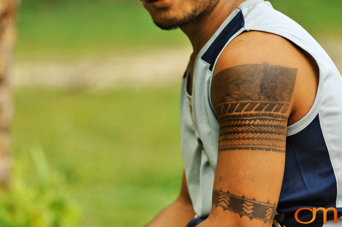 Photo of Solomon Island traditional tattoo on a man's arm. Taken on the island of Rennell by Amanda Fornal in December 2006.