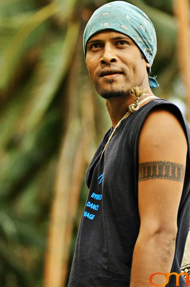 Photo of Solomon Island traditional tattoo on a man's arm. Taken on the island of Rennell by Amanda Fornal in December 2006.